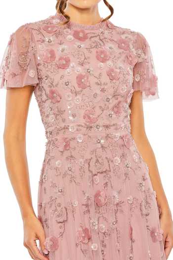 Mac Duggal Pink Polyester Sequins, Beads, Crystals 3d Floral Embellished Midi Dress Online at Aza Fashions Mac Duggal_Pink Polyester Sequins, Beads, Crystals 3d Floral Embellished Midi Dress _Online_at_Aza_Fashions