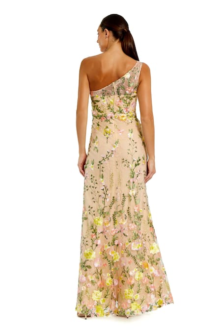 Mac Duggal Floral Embroidered One Shoulder Gown