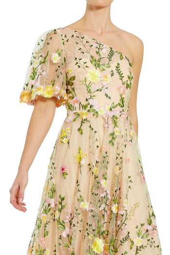 strapless open back dress One Shoulder Floral Embroidered Gown
