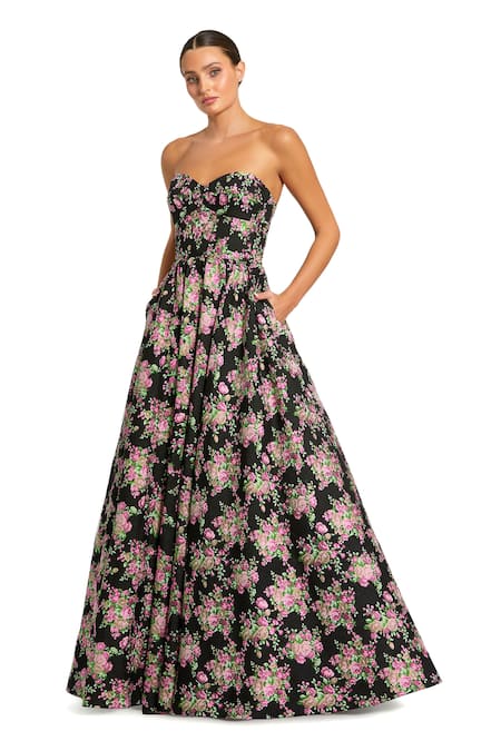 Mac Duggal Floral Print A-Line Gown 