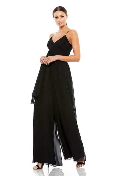 Mac Duggal Pleated Yoke Solid Jumpsuit 