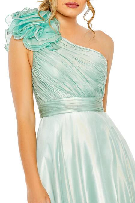 Mac Duggal_Green Polyester One Shoulder Sage Midi Dress _Online_at_Aza_Fashions