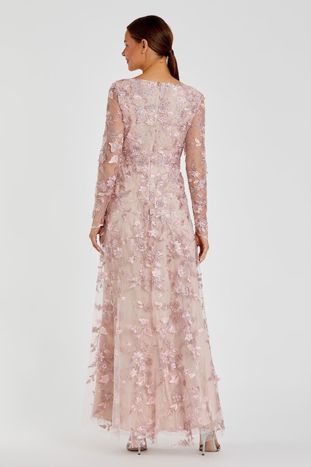 Mac Duggal Rose Pink Floral Applique Lace Gown 