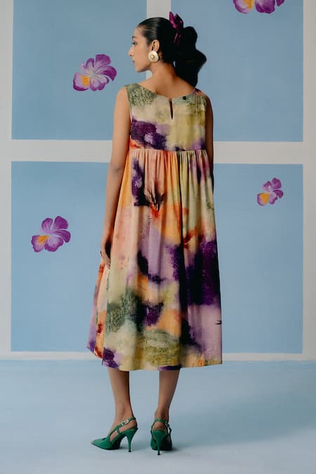 Uri By Mrunalini Rao Multi Color Abstract Print Midi Dress 