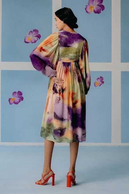 Uri By Mrunalini Rao Multi Color Abstract Print Midi Dress 