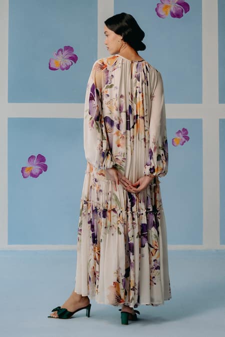 Uri By Mrunalini Rao Floral Print Tiered Maxi Dress 