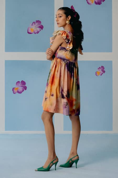 Uri By Mrunalini Rao Multi Color Ruffle Sleeve Dress 