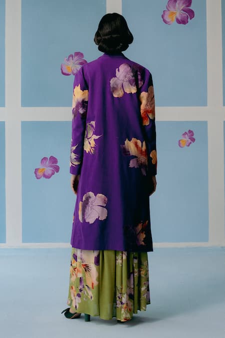 Uri By Mrunalini Rao Floral Applique Trench Coat 