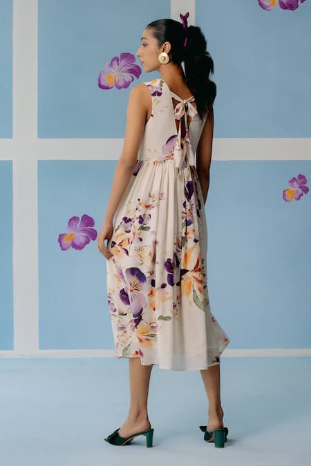 Uri By Mrunalini Rao Floral Print Gathered Midi Dress 
