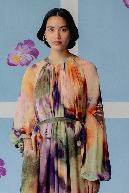 Uri By Mrunalini Rao Multi Color Cotton High Neck Abstract Print Maxi Dress Online at Aza Fashions Uri By Mrunalini Rao_Multi Color Cotton High Neck Abstract Print Maxi Dress_Online_at_Aza_Fashions