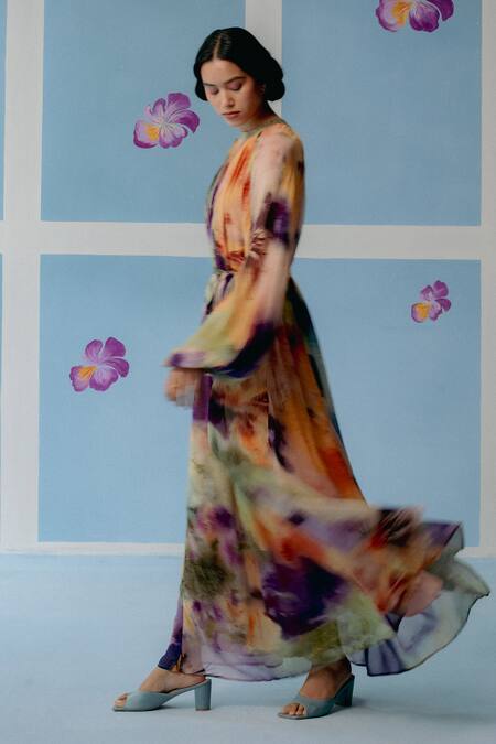 Buy Uri By Mrunalini Rao Multi Color Cotton High Neck Abstract Print Maxi Dress Online at Aza Fashions Buy_Uri By Mrunalini Rao_Multi Color Cotton High Neck Abstract Print Maxi Dress_Online_at_Aza_Fashions