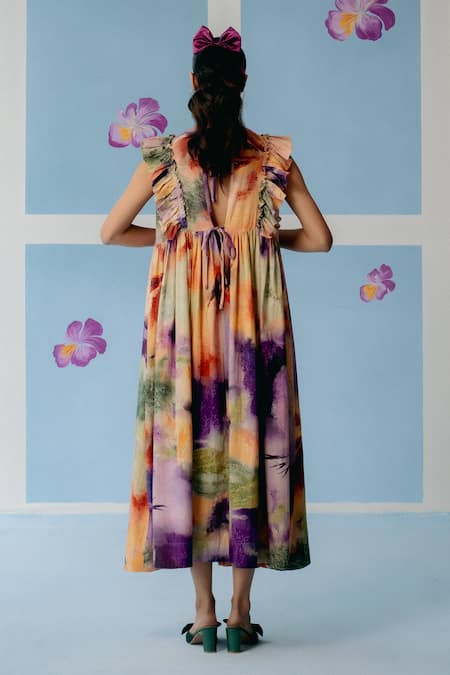 Shop Uri By Mrunalini Rao Multi Color Cotton Round Neck Abstract Print Maxi Dress at Aza Fashions Shop_Uri By Mrunalini Rao_Multi Color Cotton Round Neck Abstract Print Maxi Dress_at_Aza_Fashions
