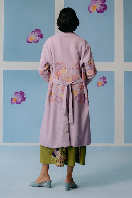 Uri By Mrunalini Rao Floral Sequin Embroidered Trench Coat 