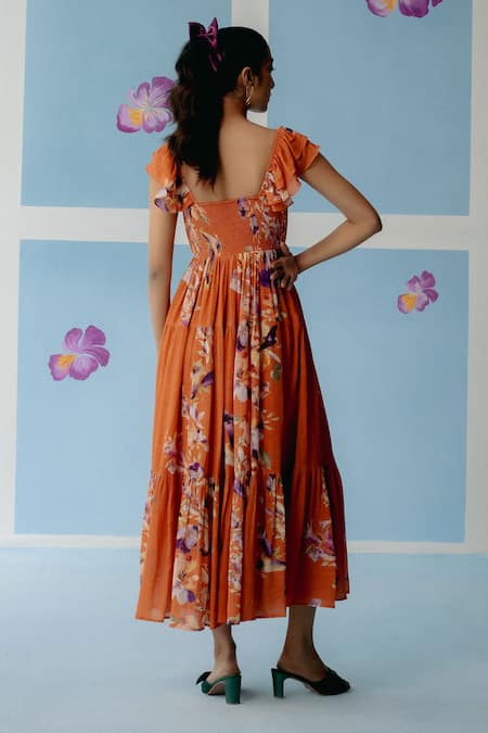 Uri By Mrunalini Rao Floral Blossom Printed Tiered Midi Dress 