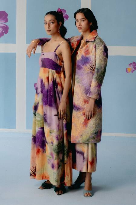 Uri By Mrunalini Rao_Multi Color Cotton Multicolor Abstract Print Trench Coat _at_Aza_Fashions