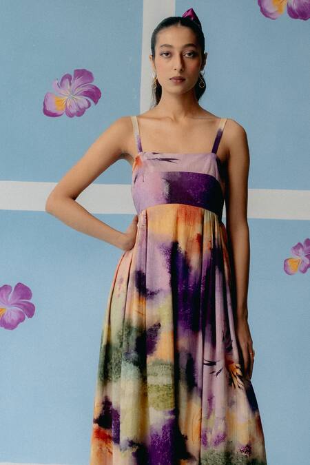 Uri By Mrunalini Rao Multi Color Cotton Square Neck Multicolor Abstract Print Maxi Dress Online at Aza Fashions Uri By Mrunalini Rao_Multi Color Cotton Square Neck Multicolor Abstract Print Maxi Dress_Online_at_Aza_Fashions