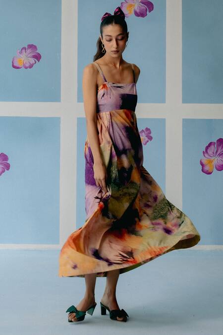 Buy Uri By Mrunalini Rao Multi Color Cotton Square Neck Multicolor Abstract Print Maxi Dress Online at Aza Fashions Buy_Uri By Mrunalini Rao_Multi Color Cotton Square Neck Multicolor Abstract Print Maxi Dress_Online_at_Aza_Fashions