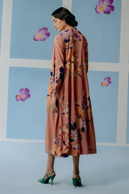 Uri By Mrunalini Rao Floral Print Cotton Midi Dress 