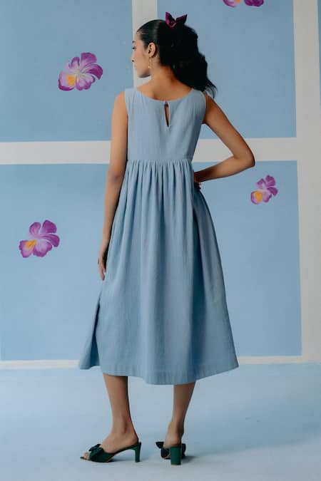 Uri By Mrunalini Rao Powder Blue Floral Embroidered Midi Dress 