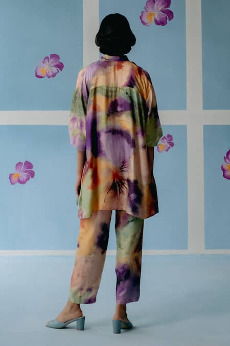 Uri By Mrunalini Rao Multicolor Silk Abstract Print Shirt & Pant Set 