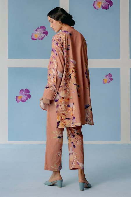 Uri By Mrunalini Rao Floral Print High-Low Shirt & Pant Set 