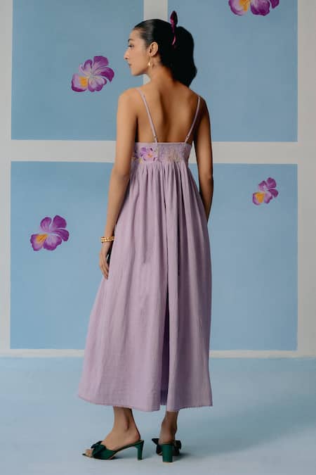 Uri By Mrunalini Rao Lilac Floral Embroidered Midi Dress 