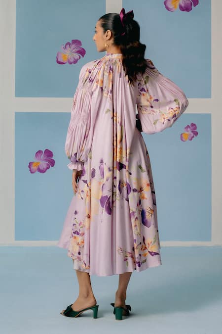 Uri By Mrunalini Rao Lilac Floral Blossom Printed Midi Dress 