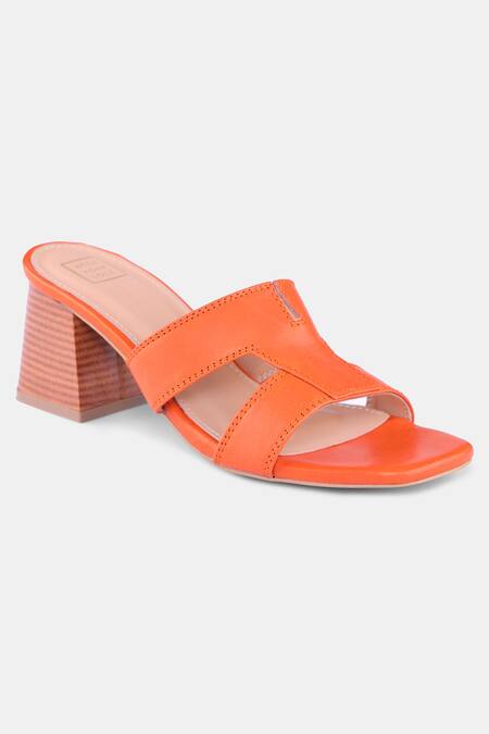 Heel Your Sole_Orange Cut Work Strap Block Heels _Online_at_Aza_Fashions