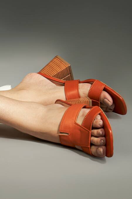 Buy_Heel Your Sole_Orange Cut Work Strap Block Heels 