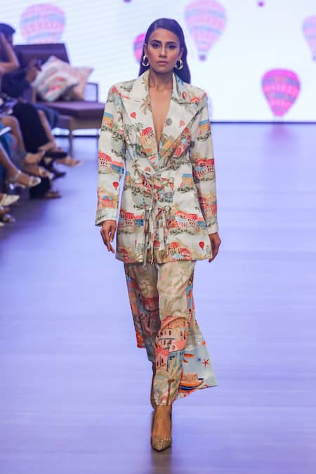 Shop R. Y By Rishi And Vibhuti Multi Color Crepe Cityscape Printed Blazer And Draped Pant Set at Aza Fashions Shop_R. Y By Rishi And Vibhuti_Multi Color Crepe Cityscape Printed Blazer And Draped Pant Set_at_Aza_Fashions