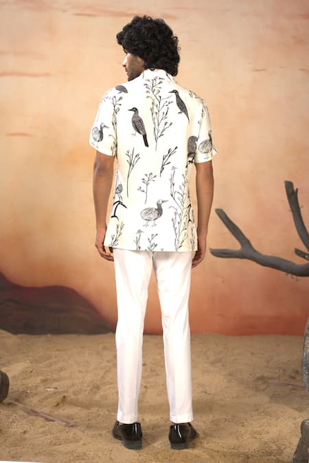 Hilo Design White Bird Print Shirt & Pant Set 