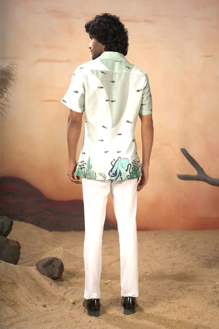 Hilo Design Sea Green Marine Life Print Shirt & Pant Set 
