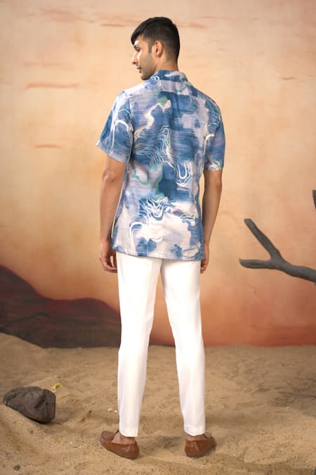 Hilo Design Blue Marble Desert Print Shirt With Pant 