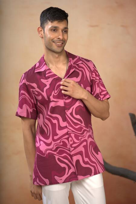 Buy_Hilo Design_Pink Cotton Satin Desert Retreat Print Shirt And Pant Set _Online_at_Aza_Fashions