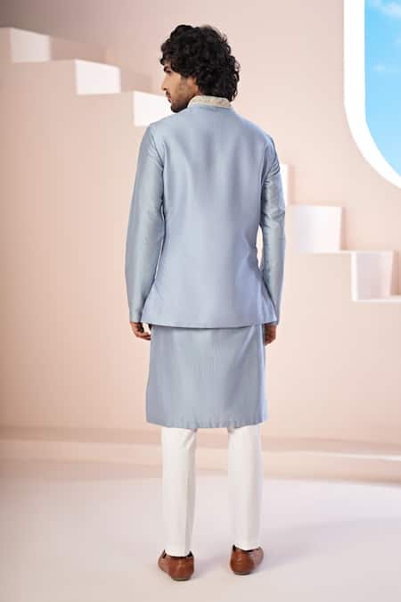 Hilo Design Crest Embroidered Bundi Kurta Set 