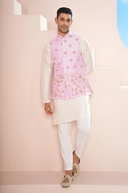 Hilo Design Malva Bloom Motif Embroidered Bundi Kurta Set 