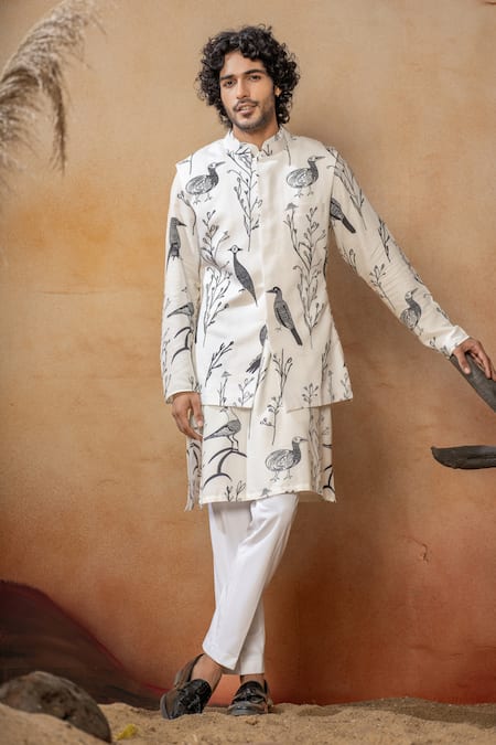 Hilo Design Avian Print Bundi Kurta Set 