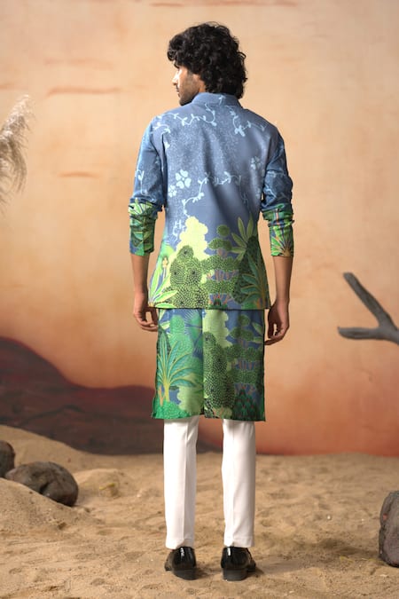 Hilo Design Tree Bark Print Bundi Kurta Set 