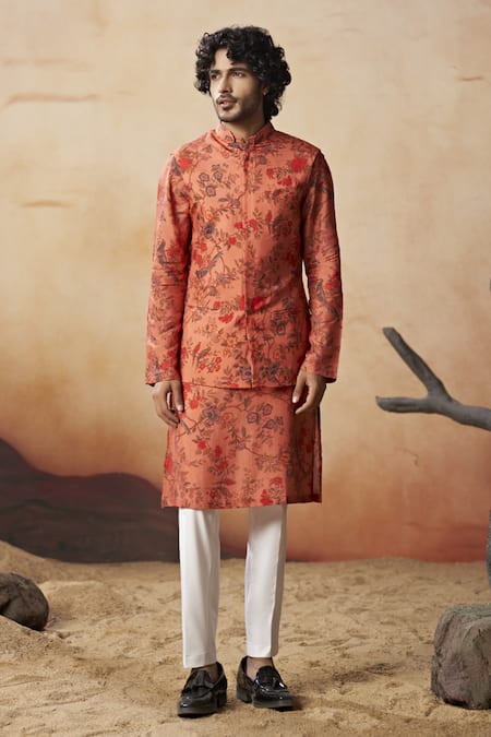 Hilo Design Coraflora Bloom Print Bundi Kurta Set 