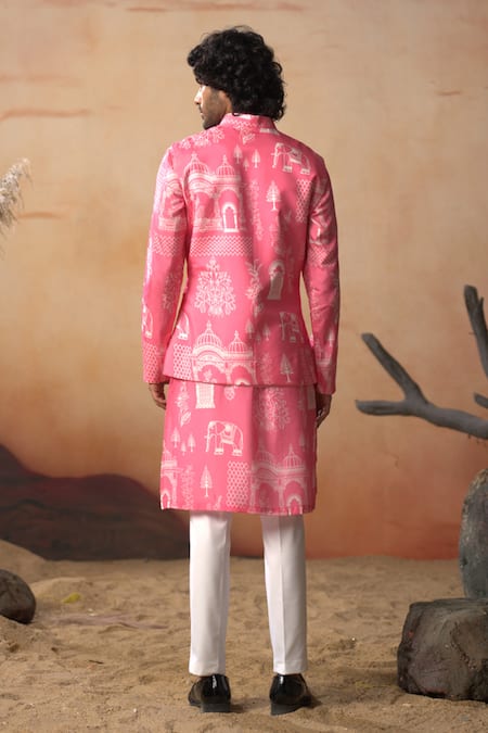 Hilo Design Botanical Architecture Print Bundi Kurta Set 