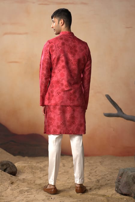 Hilo Design Floral Print Red Bundi & Kurta Set 