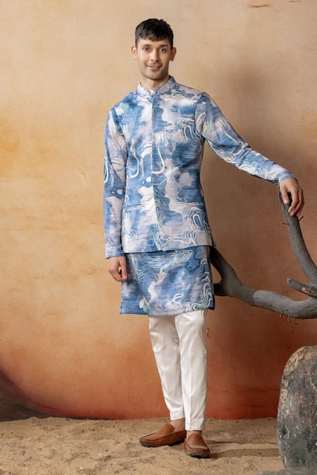 Hilo Design Carrara Marble Print Bundi & Kurta Set 