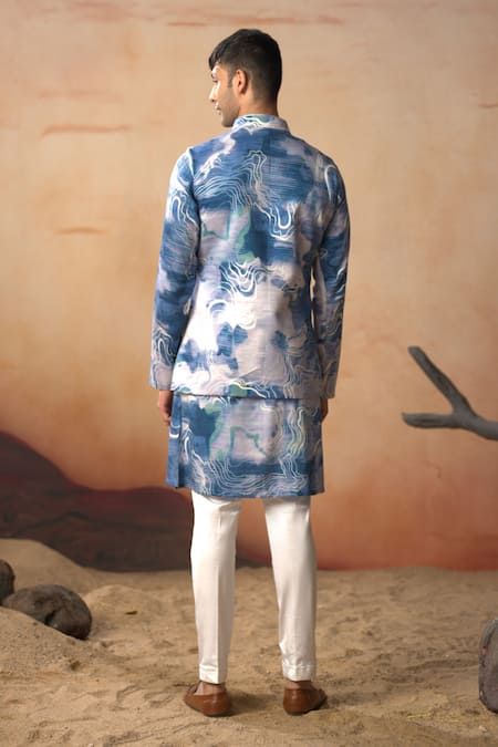 Hilo Design Marble Print Bundi & Kurta Set 