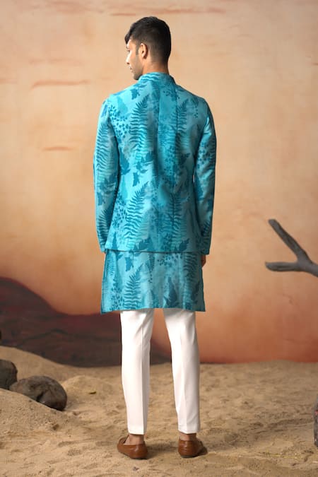 Hilo Design Breezy Leaves Print Bundi & Kurta Set 