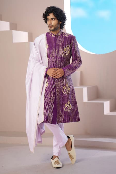 Hilo Design Majestique Cutdana Lines Embroidered Sherwani Set 