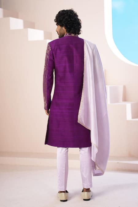 Hilo Design Purple Cutdana Embroidered Sherwani Set 
