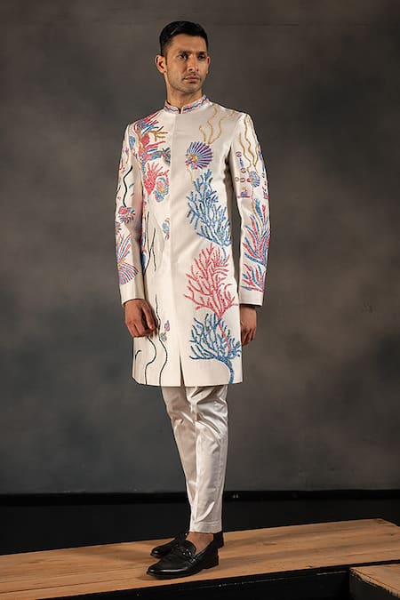 Hilo Design Marine Embroidered Sherwani Set 