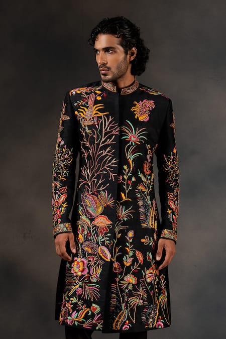 Hilo Design Underwater Embroidered Black Sherwani Set 