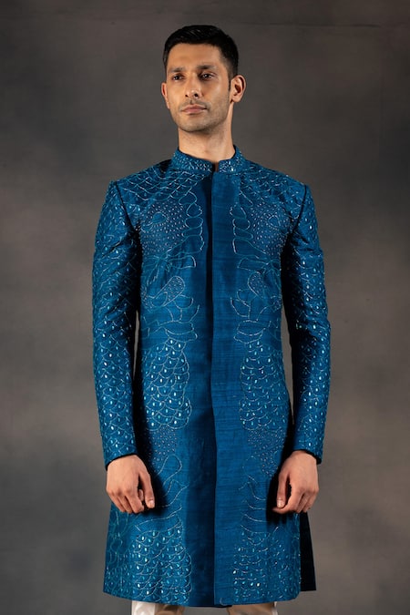Hilo Design Indigo Cutdana Embroidered Sherwani Set 