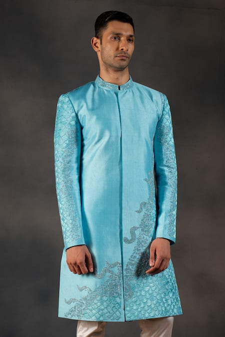 Hilo Design Sky Blue Cutdana Embroidered Sherwani Set 